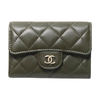 CHANEL 22K Autumn And Winter Sheepskin Card Holder Women's Khaki