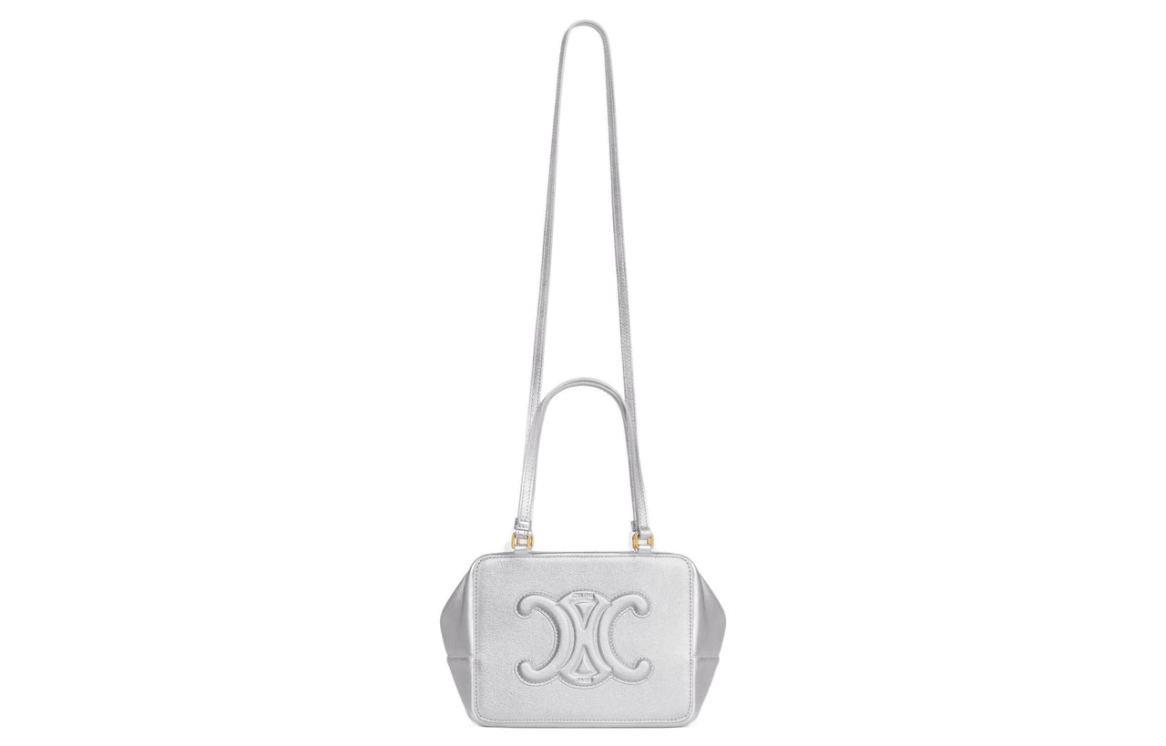 CELINE Layered Cow Leather Shoulder Bag Crossbody Bag Handbag Women's Silver