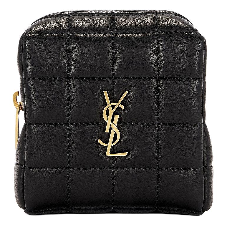 SAINT LAURENT Quilted Leather Clutch Mini Women's Black