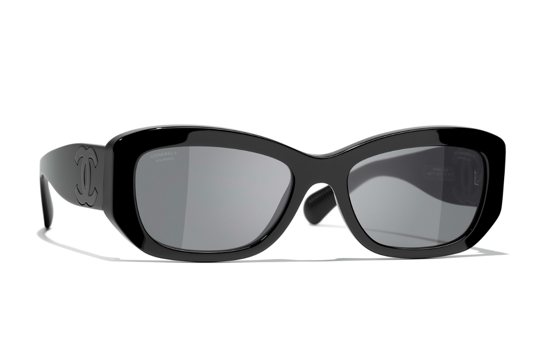 CHANEL Plate Frame Irregular Shape Sunglasses Women's Black