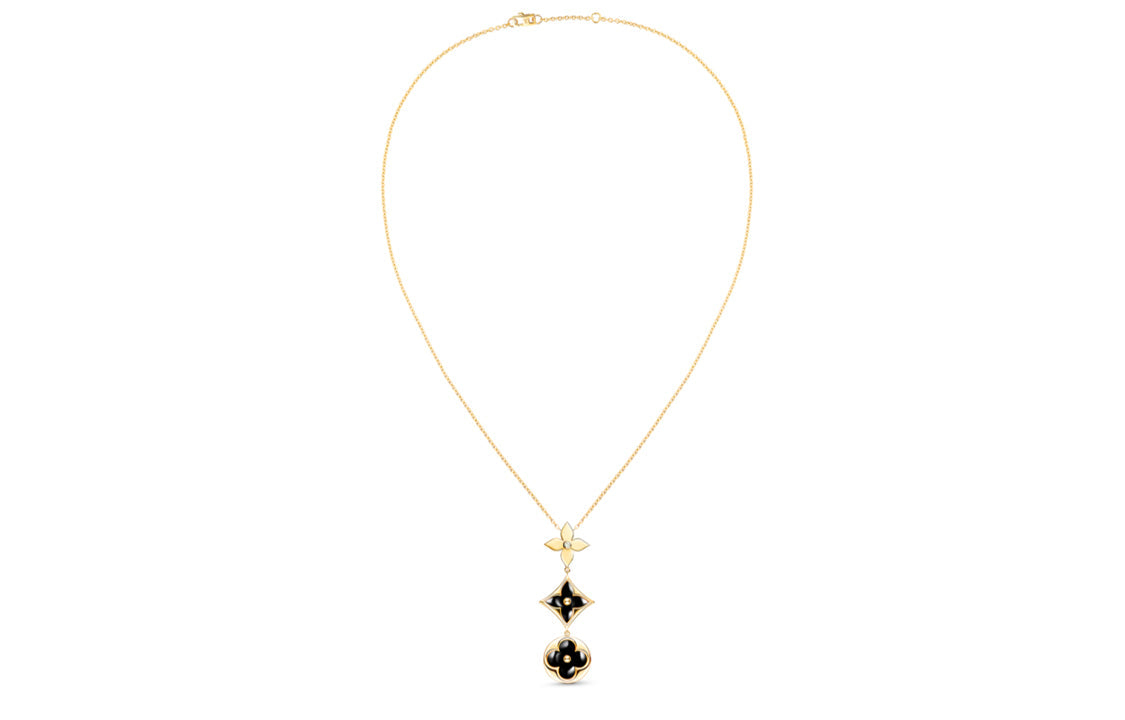 LOUIS VUITTON Color Blossom Lariat Necklace Yellow Gold Onyx And Diamond
