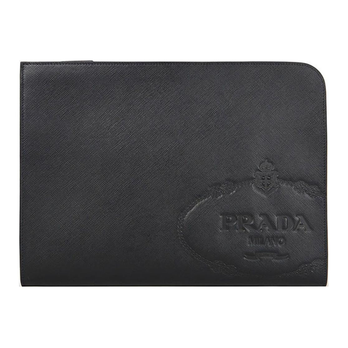 PRADA Leather Clutch Men's Black