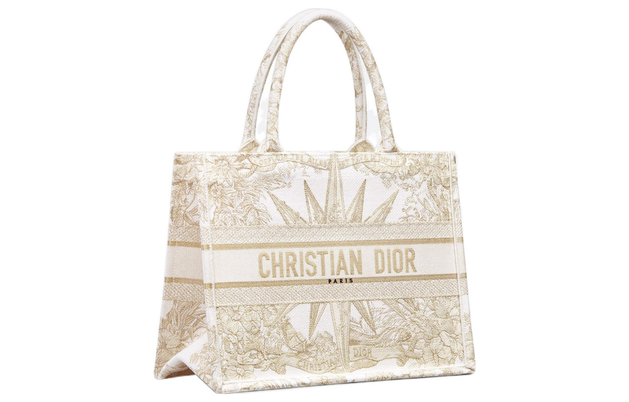 DIOR BookTote Embroidery Tote Bag Shopping Bag Handbag Medium Size Women's Light Gold