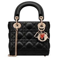 DIOR Lady Dior Cow Leather Shoulder Bag Crossbody Bag Handbag Mini Women's Black