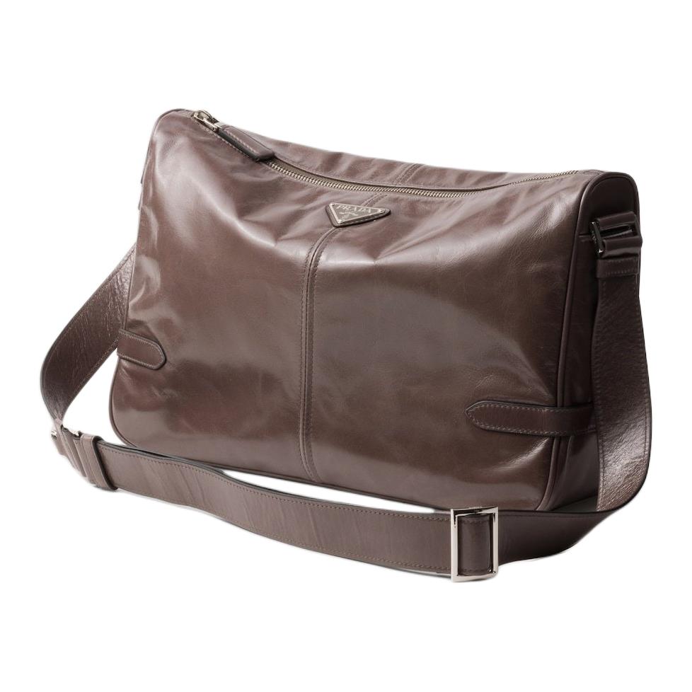 PRADA Calfskin Shoulder Bag Men's Cork Beige