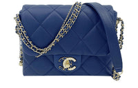 CHANEL Lambskin Mouth Cover Bag Crossbody Bag Small Size Women's Marine