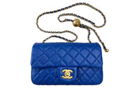 CHANEL Classic Flap CF Sheepskin Chain Bag With Zip Closure Shoulder Crossbody Bags Mini Women's Blue