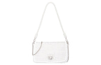 MIU MIU Faux Pearl With Woven Leather And Raffia Fiber Crossbody Bag Shoulder Bag Women's White