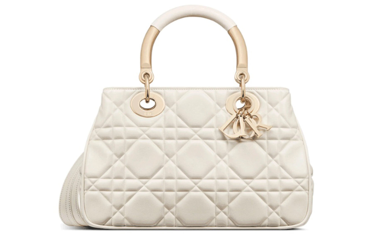 DIOR Calfskin Daisie Bag Shoulder Bag Crossbody Bag Handbag Medium Size Women's White