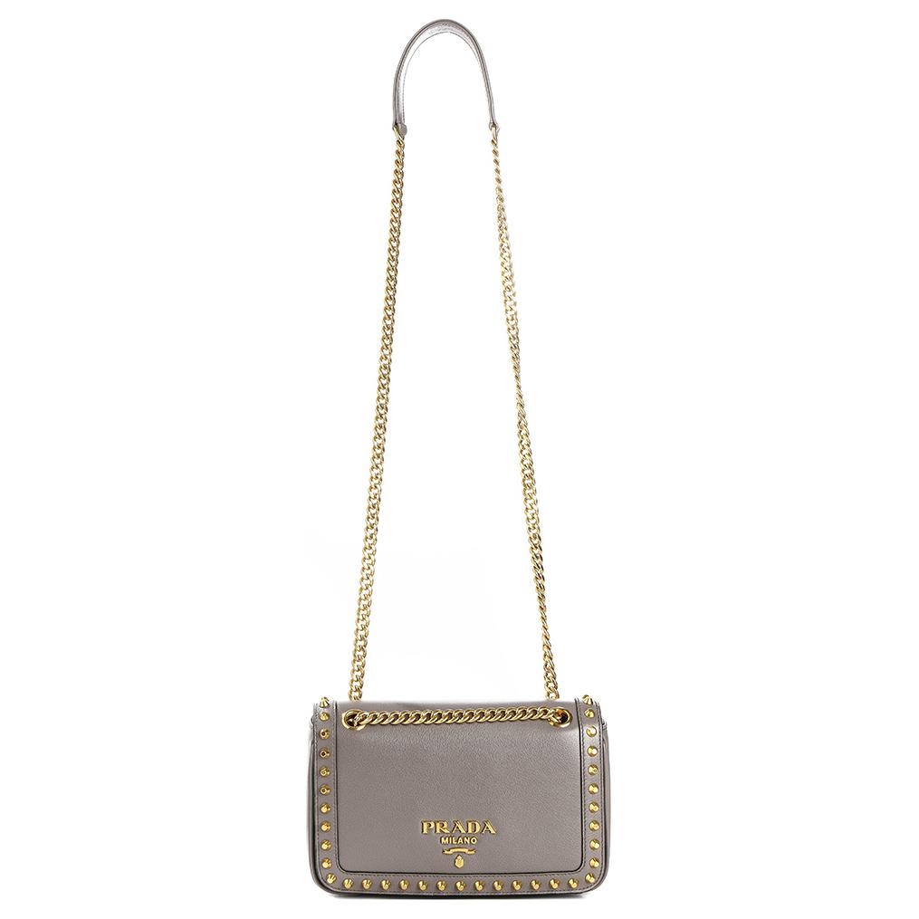 PRADA Calfskin Crossbody Bag Shoulder Bag Women's Gray