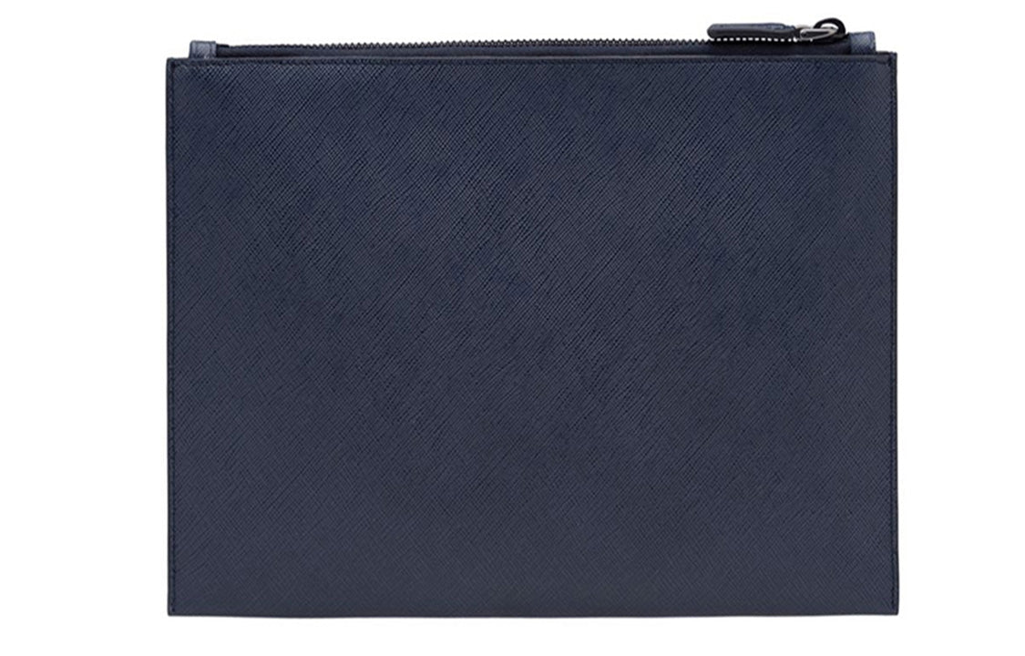 PRADA Cow Leather Clutch Medium Size Men's Dark Blue