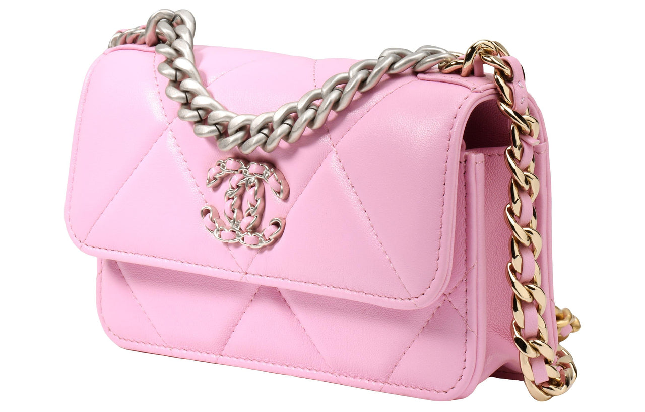 CHANEL 19Bag Shiny Lambskin Shoulder Bag Crossbody Bag Women's Pink