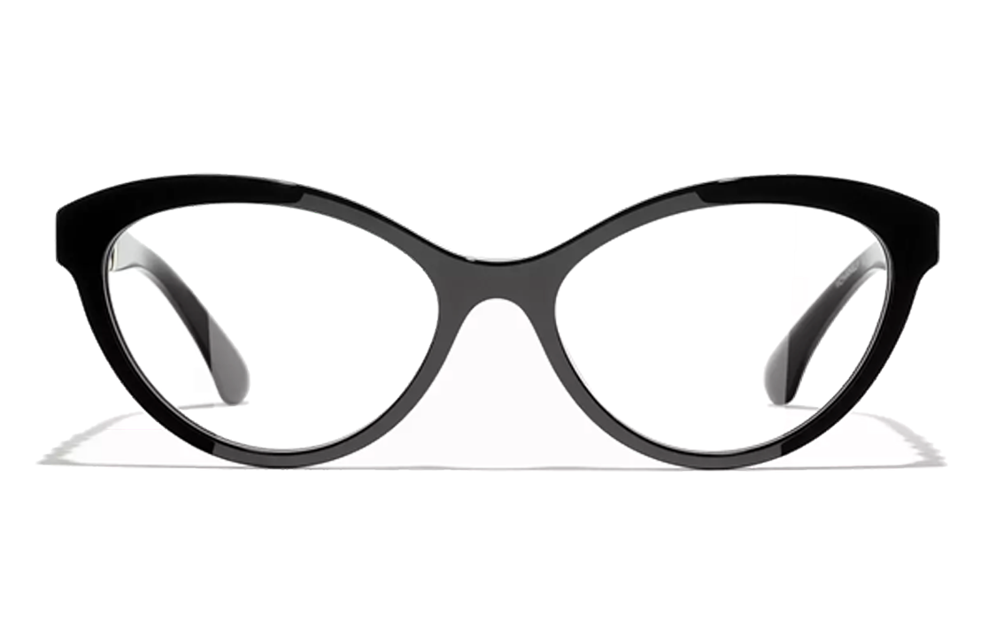 CHANEL Plate Frame Oval Eyeglass Frame Women's Black