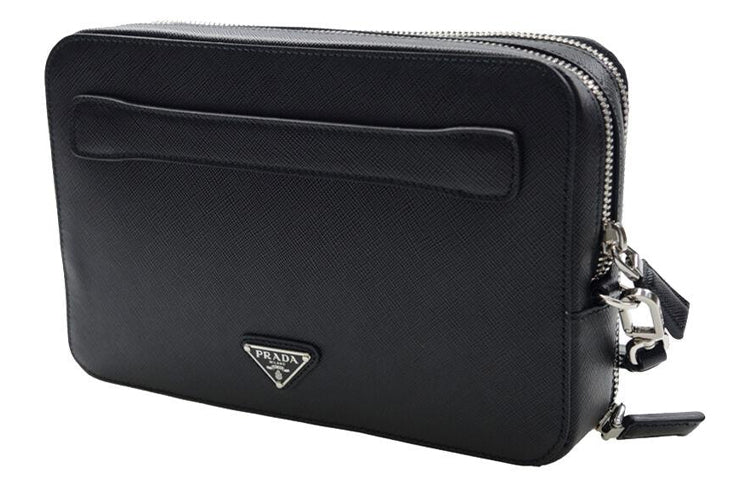 PRADA Saffiano Cow Leather Clutch Men's Black
