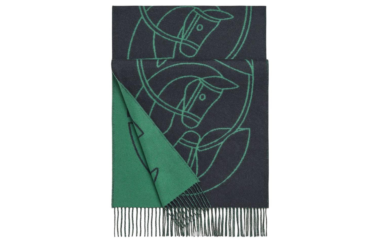 HERMES Knit Scarves Unisex Green/Dark Blue
