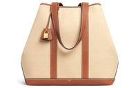 CELINE Cabas Fabric With Leather Tote Bag Shopping Bag Handbag Shoulder Bags Women's Natural Color/Tan