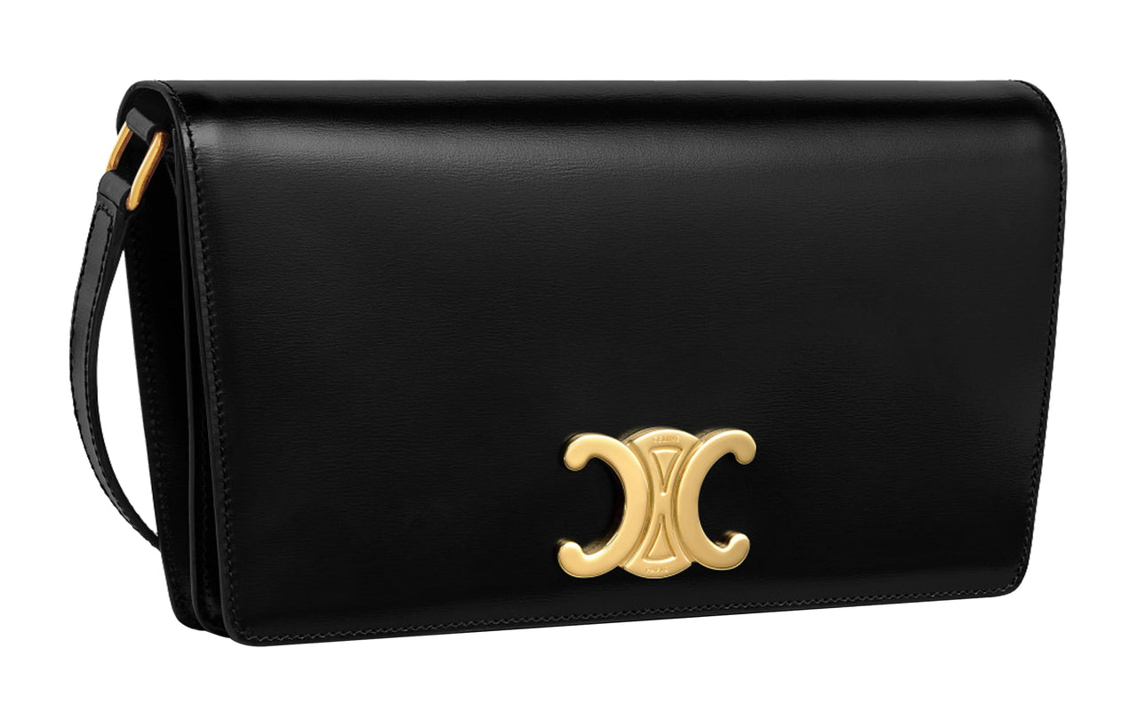 CELINE Shiny Cow Leather Envelope Bag, Handbag, Shoulder Bag Women's Black Gold