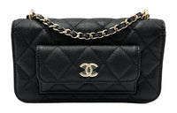 CHANEL Calfskin Chain Bag With Zip Closure Crossbody Bag Shoulder Bag Women's Black