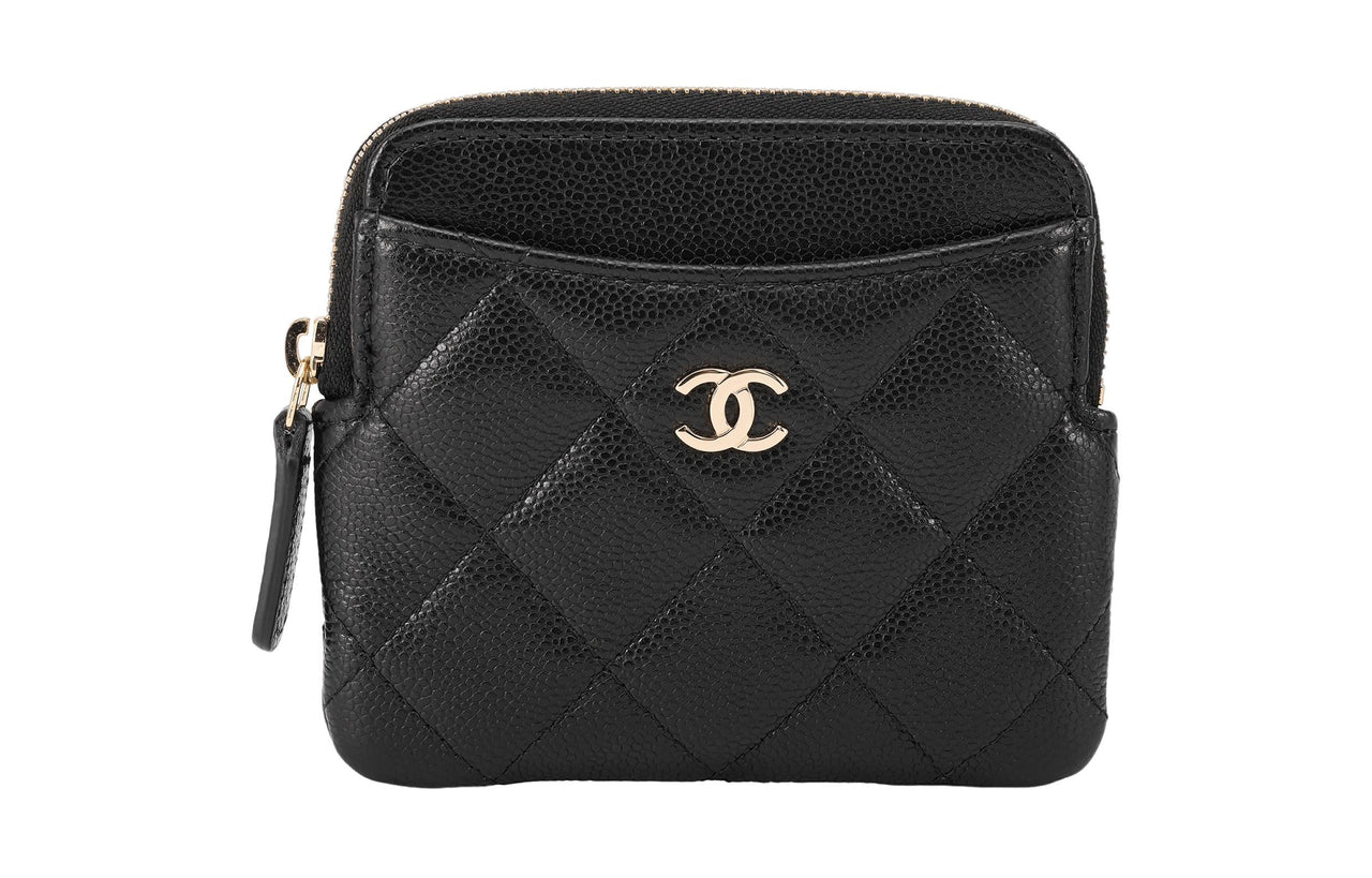 CHANEL Grained Cow Leather Clutches Card Holder Wallet Women's Black