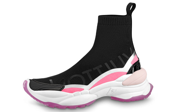LOUIS VUITTON Run 55 Cushioning, Wear Resistant High Top Casual Shoes Women's Black Pink