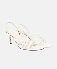 Lanvin Leather Sequence Strappy 75mm Sandal in Beige with Silver Stud