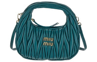 MIU MIU Wander Series Soft Sheep Leather Hobo Bag, Shoulder Bag, Crossbody Handbag Mini Women's Lake Blue