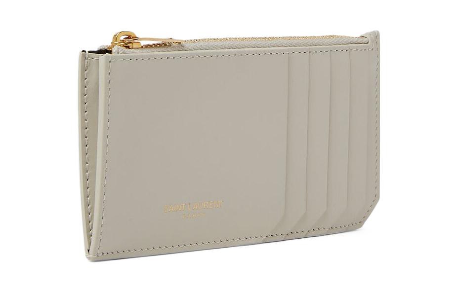 SAINT LAURENT Leather Card Holder Women's Cream White