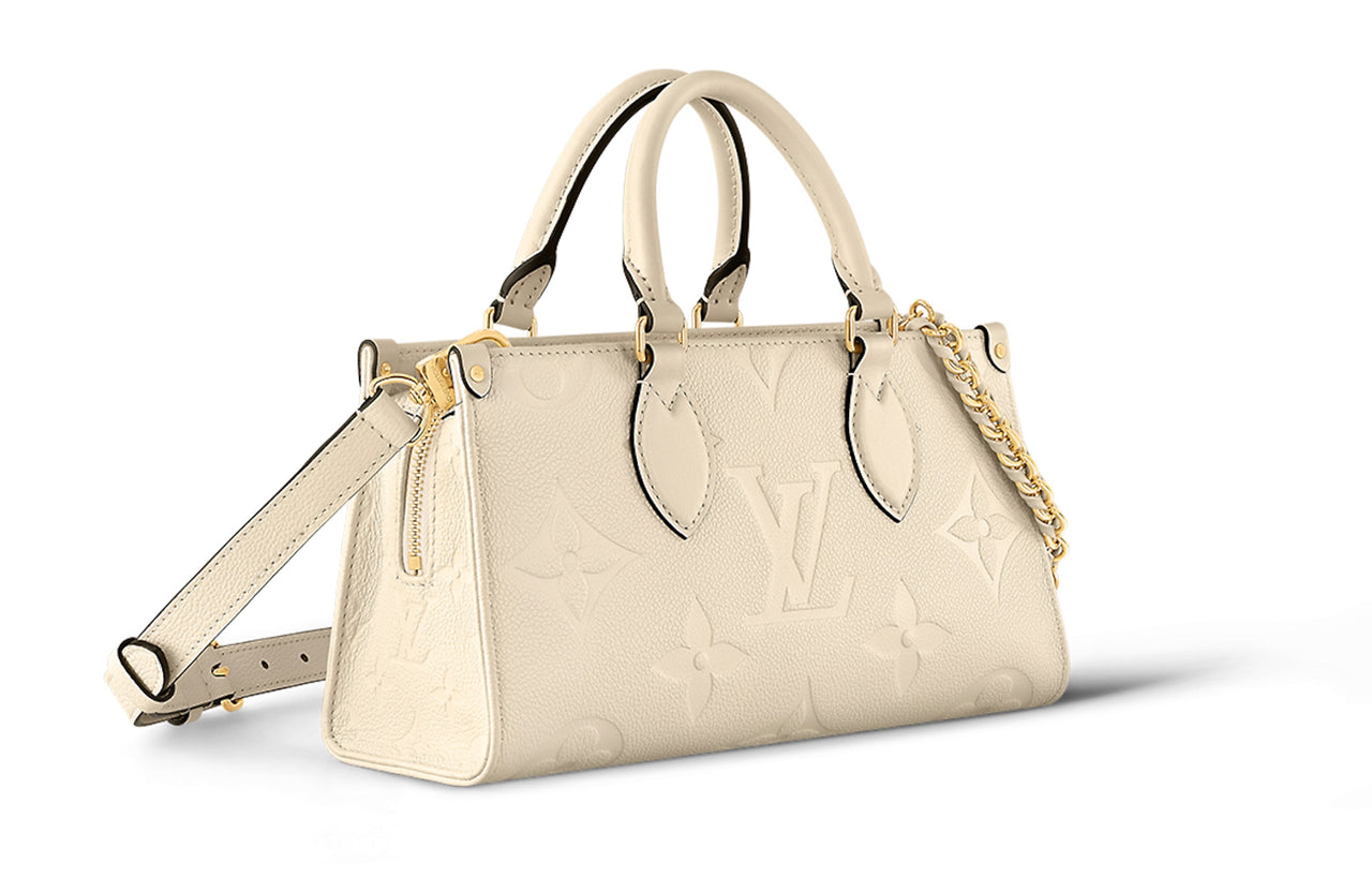 LOUIS VUITTON ONTHEGO Grained Calfskin Shoulder Bag Crossbody Bag Handbag Regular Women's Milk White