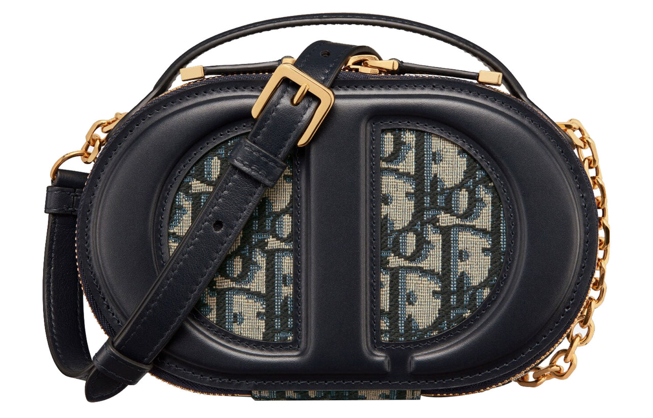 DIOR Oblique Print With Leather Camera Bag Shoulder Bag Crossbody Bag Regular Women's Blue