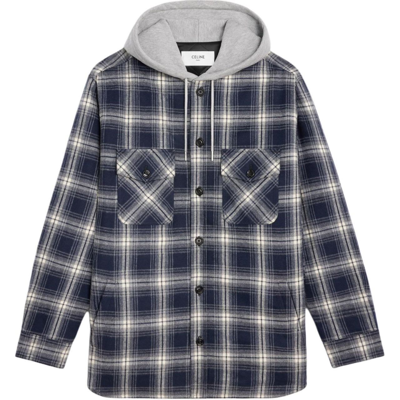 CELINE Hooded Checked Cotton Overshirt