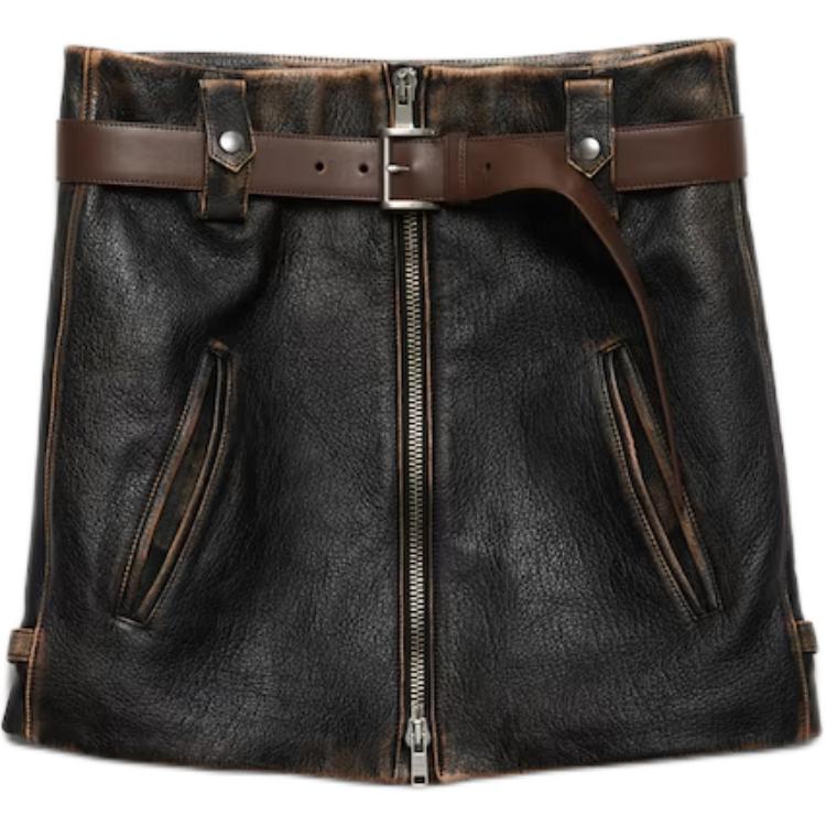 PRADA Leather Short Skirts Women's Black
