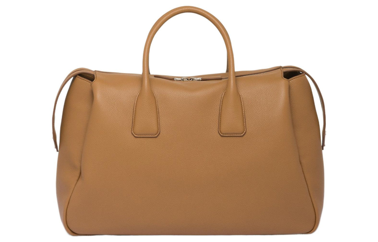 PRADA Leather Portable Travel Bag Men's Caramel