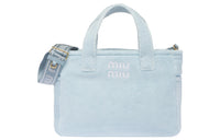 MIU MIU Embroidery Tote Bag Shopping Bag Shoulder Bag Handbag Women's Sky Blue