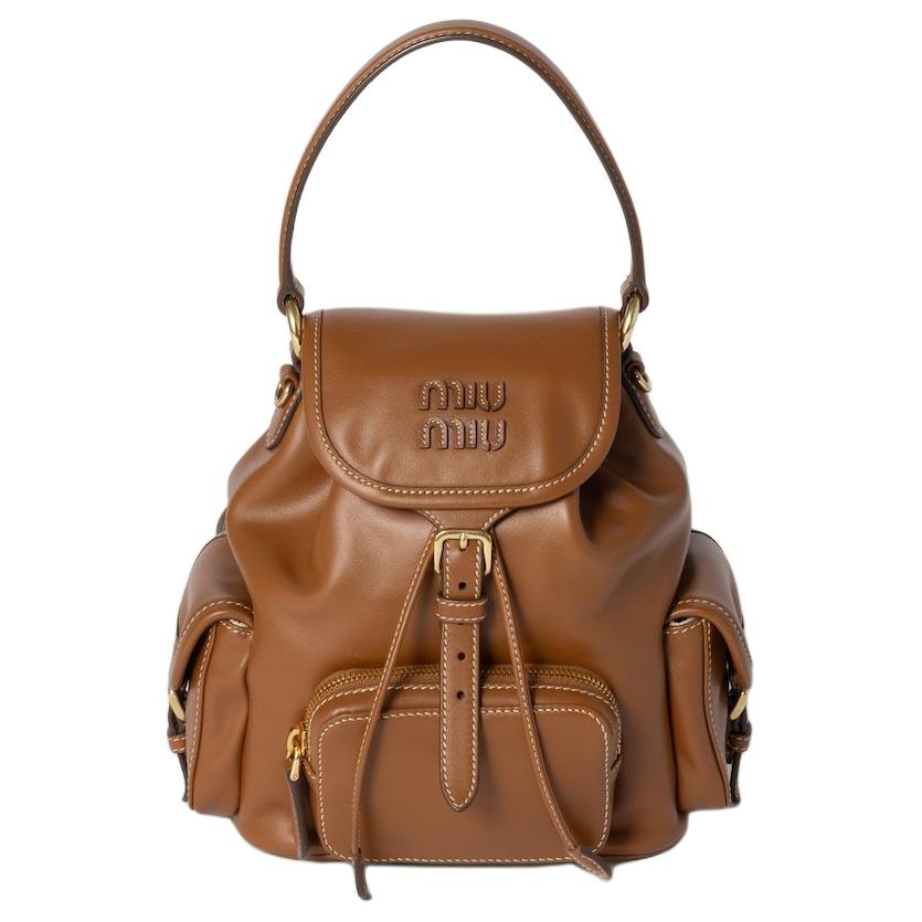 MIU MIU Calfskin Backpack Unisex Brown