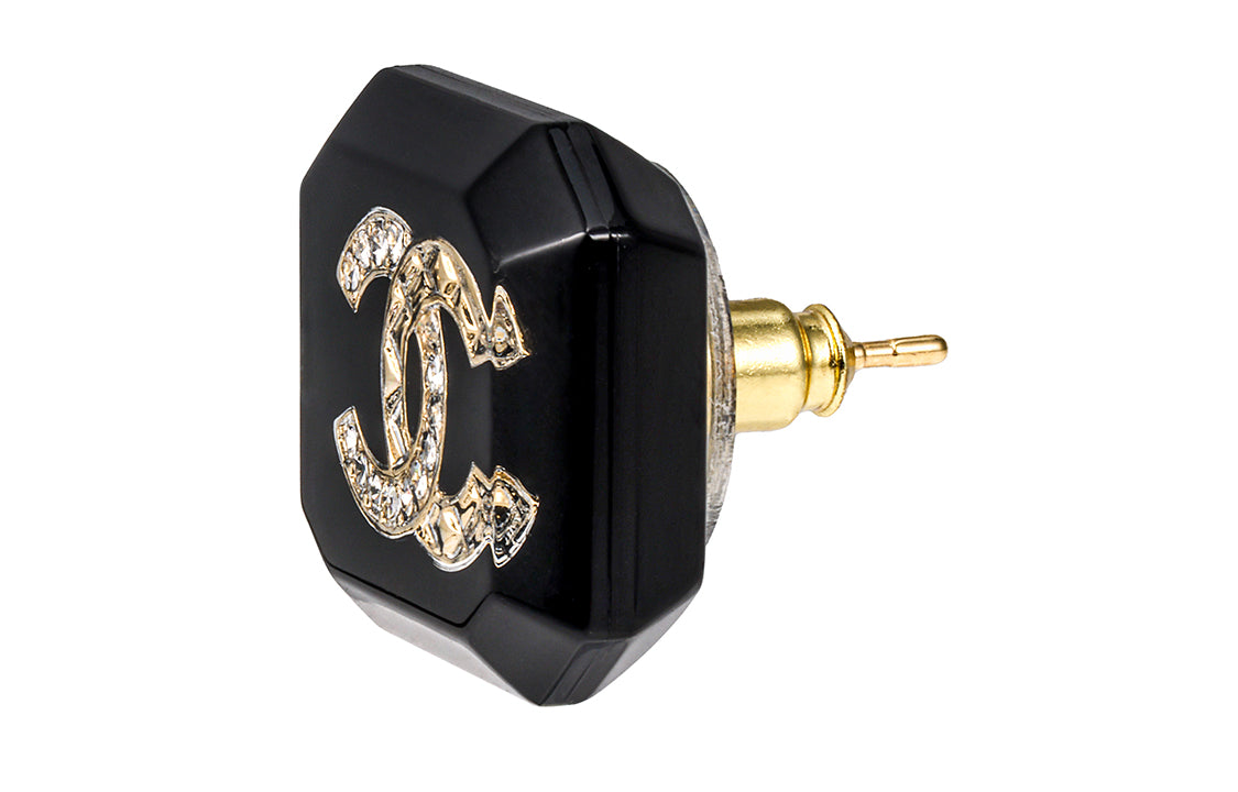 CHANEL Resin Stud Earrings Women's Black