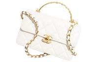 CHANEL Shiny Calfskin Handbag Shoulder Bag Crossbody Bag Mini Women's White