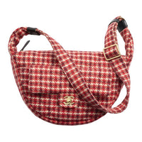 CHANEL Wool Plaid Calfskin Hobo Bag Handbag Shoulder Bag Large Size Women's Red & White & Beige & Dark Brown