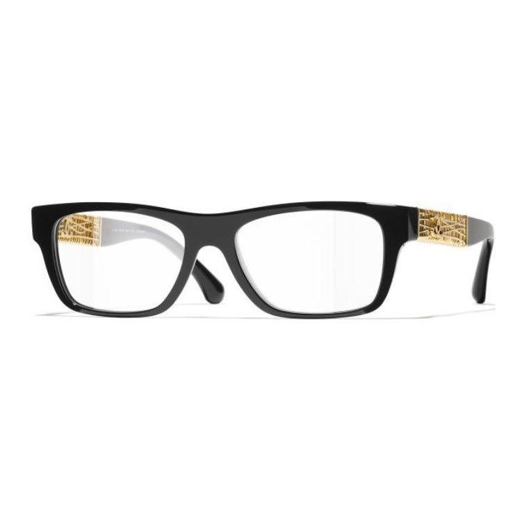 CHANEL Metal Acetate Square Eyeglass Frames Unisex Black