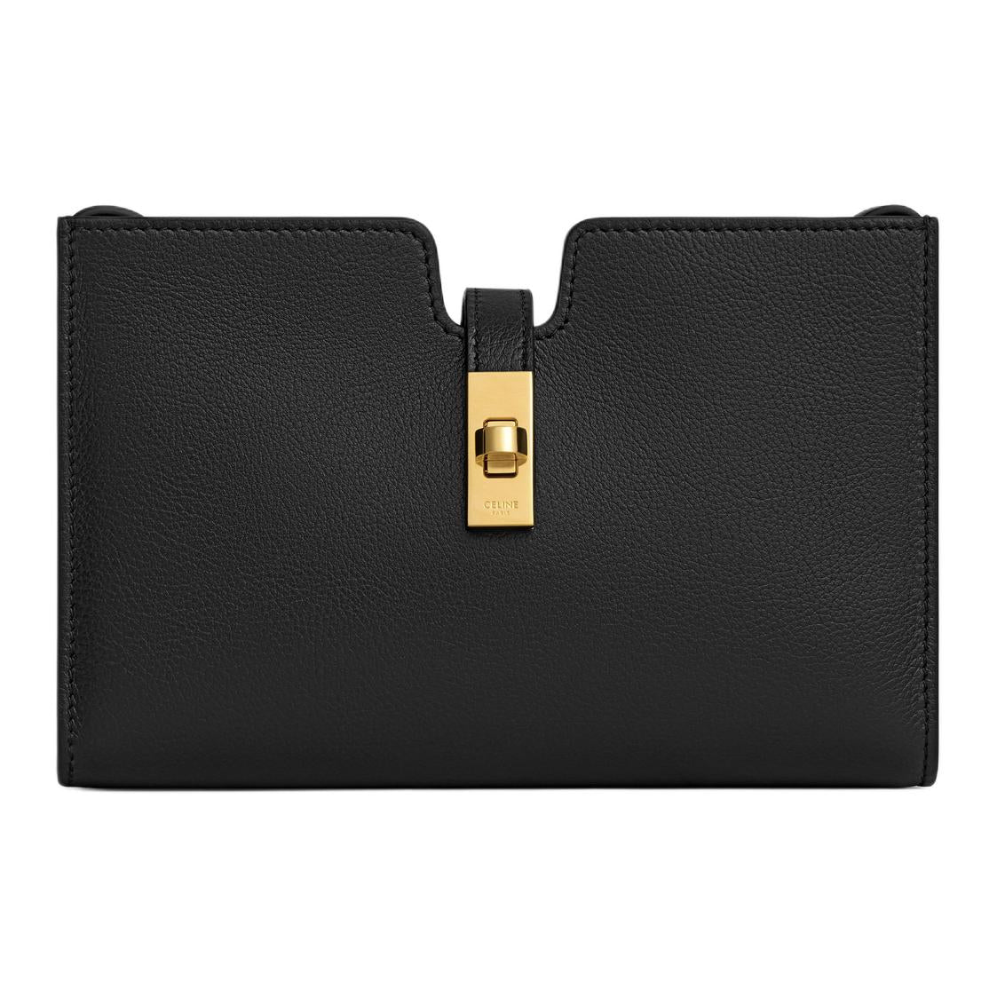 CELINE 16 Soft Calfskin One Shoulder Crossbody Clutches Mini Women's Black