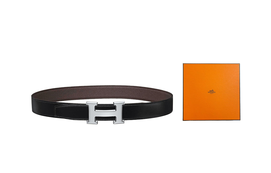 HERMES Leather Belts Men Black/Chocolate-Box