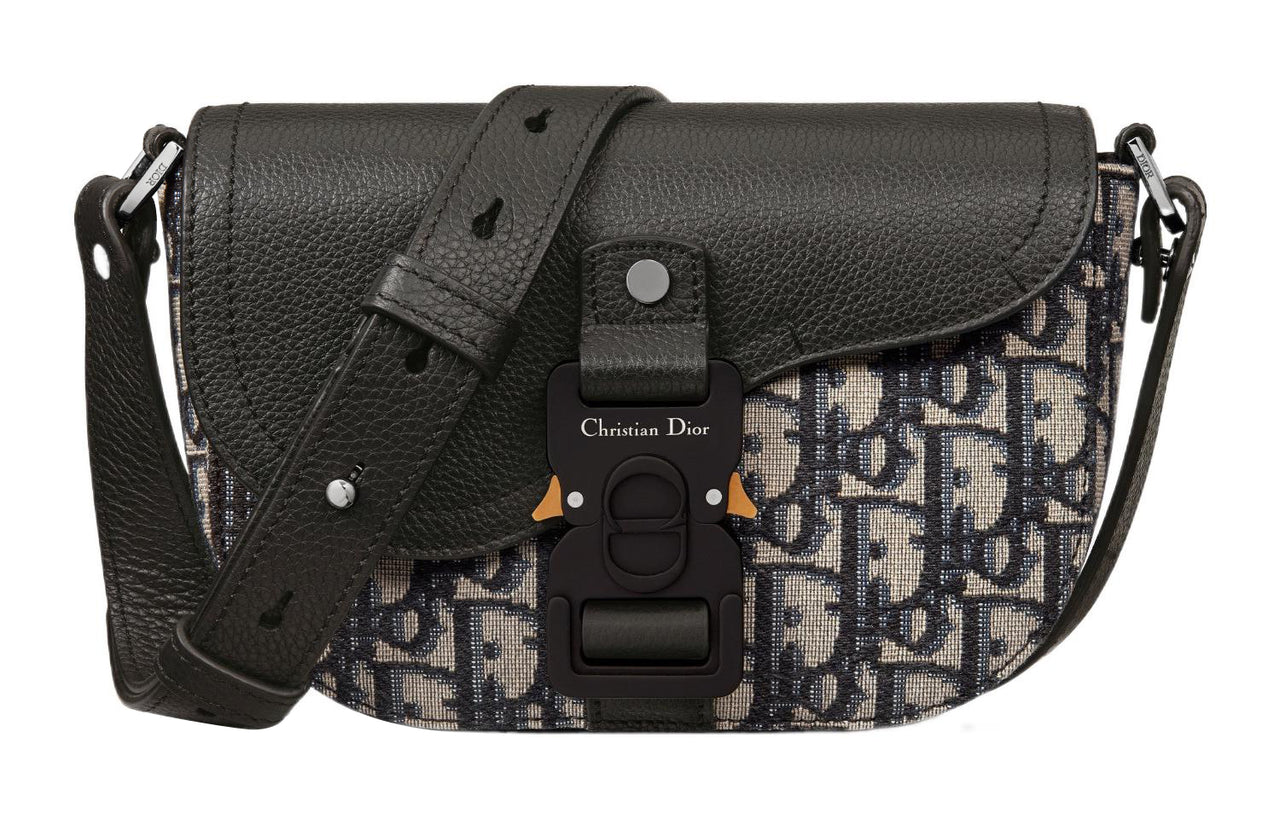 DIOR Fabric Patchwork With Cow Leather Saddle Bags One Shoulder Crossbody Clutches Regular Men's Black/Beige