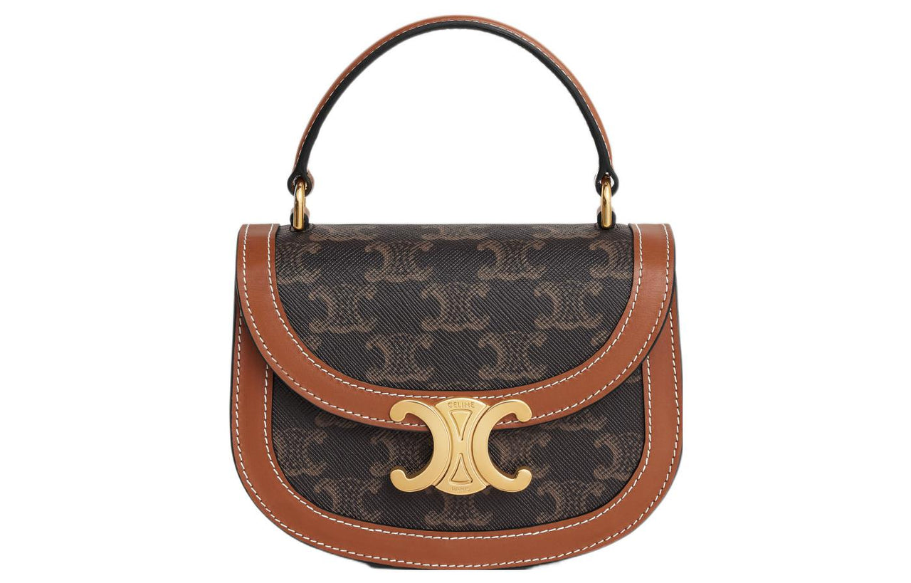 CELINE BesaceTriomphe Cow Leather Shoulder Bag Crossbody Bag Handbag Regular Women's Tawny