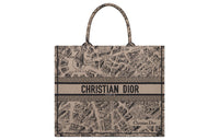 DIOR BookTote Embroidery Tote Bag Shopping Bag Handbag Large Size Women's Beige/Black