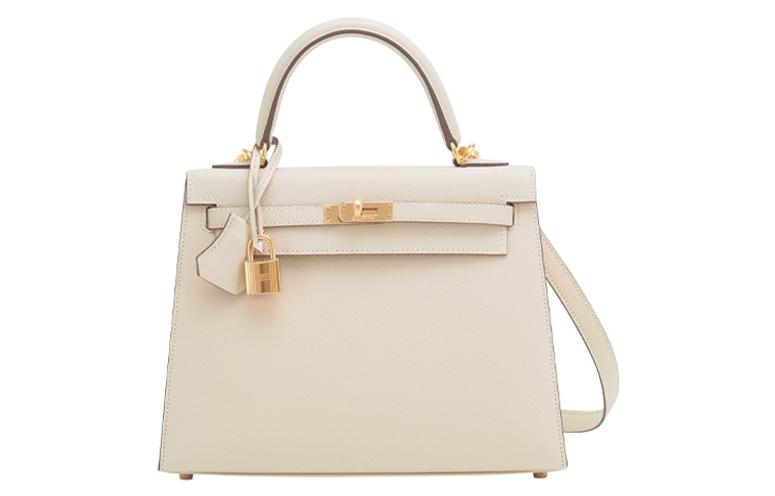 HERMES Kelly 25 Handbag Epsom 12 Nata White