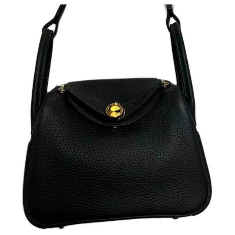 HERMES Lindy Clemence Bullock Leather Handbag Shoulder Bag Crossbody Bag Mini Women's 67 Vert Fonce Dark Green