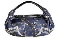 HERMES Silk With Hunter Cow Leather Lunch Bag Handbag Women's Indigo & Black