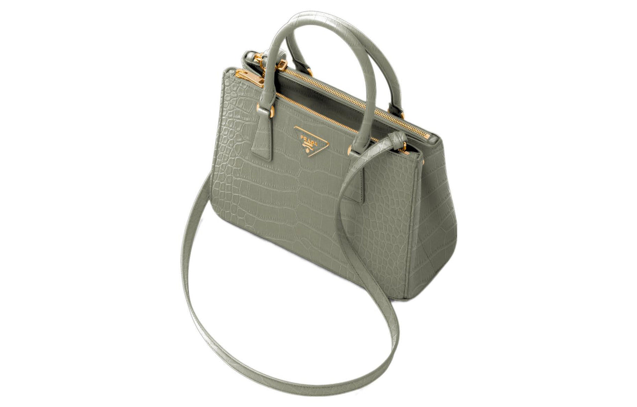 PRADA Galleria Killer Bag Crocodile Leather Shoulder Bag Crossbody Bag Handbag Medium Size Women's Cloud Gray
