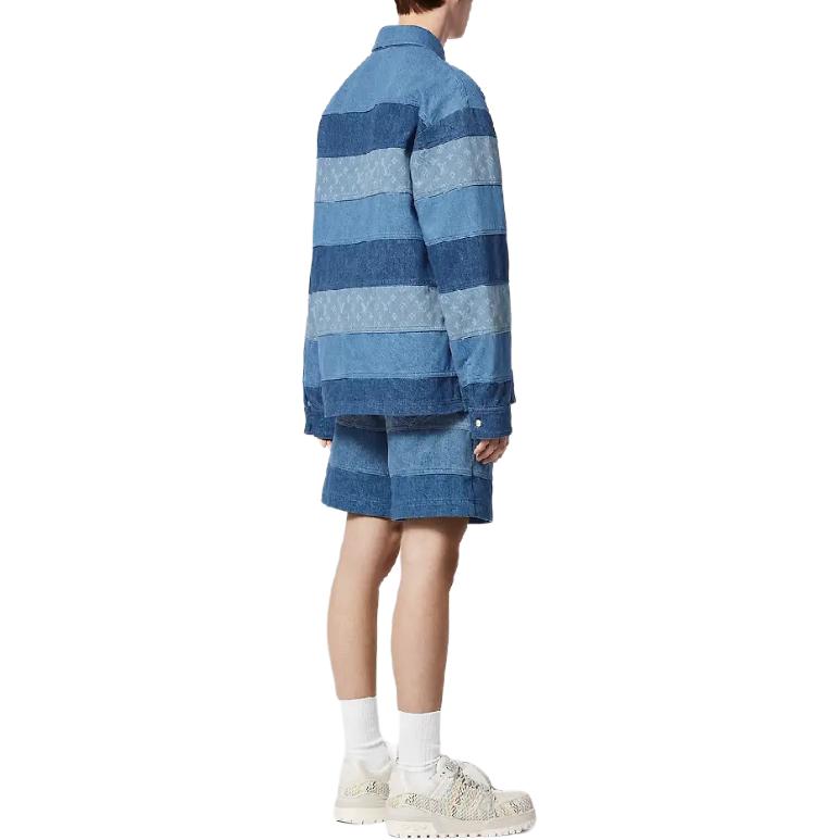 LOUIS VUITTON Striped Patchwork Denim Shorts