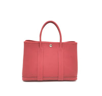 HERMES Garden Party Canvas With Leather Handbag 30 Women's 5X Rouge Piment Pepper Red