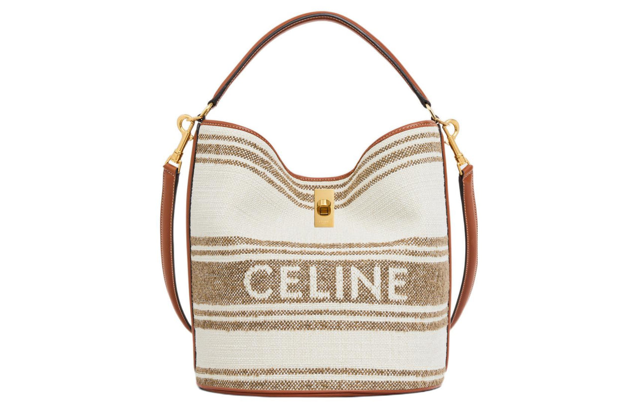 CELINE 16 Fabric Cow Leather Patchwork Shoulder Bag Crossbody Bag Handbag Regular Women's Brown/Beige